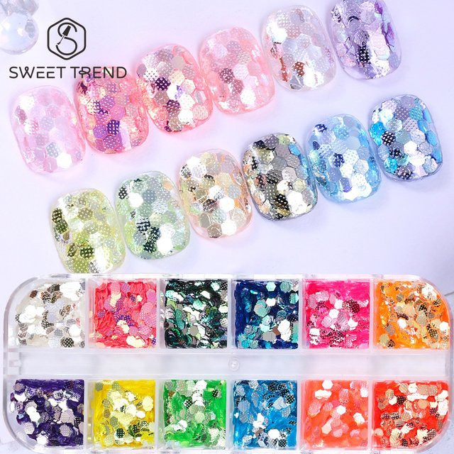 SWEET TREND Nagelglitzer-Flocken, Holographische Sechseck-Pailletten, Glänzend - Bild 1