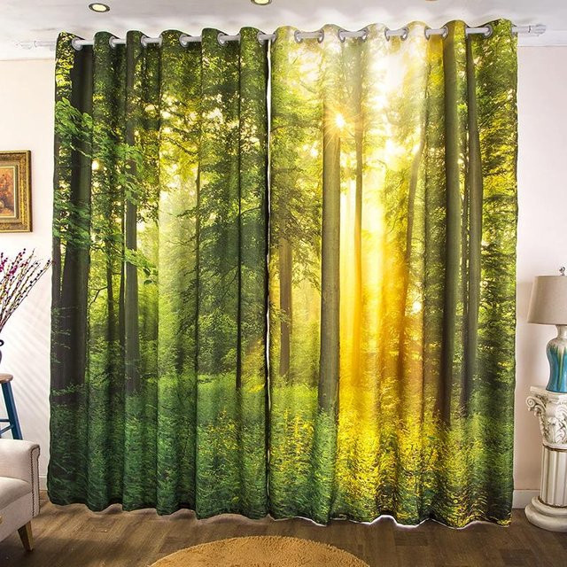 Yiran Furniture Verdunkelungsvorhang Nordische Landschaft in Grün und Multicolour, B: 139,7 cm x H: 120 cm - Bild 1