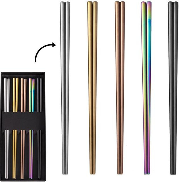 DIYelecs Titanbeschichtete Essstäbchen aus 304 Edelstahl in Gold, Schwarz und Mehrfarbig - Bild 1