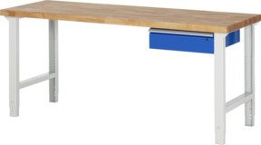 Rau Werkbank 7001A1 höhenverstellbar mit 1 Schublade, braun, B: 200 cm, T: 70 cm, H: 79-114 cm - Bild 1