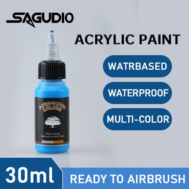 SAGUD Airbrush-Farbe Set, 24 matte Farben in Multicolour und Weiß, wasserbasierte Premium-Acrylfarbe, 30 ml pro Flasche - Bild 1