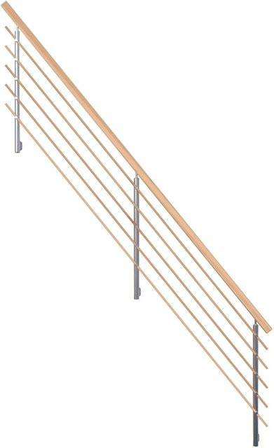 StarWood Design-Geländer aus Buche mit Holzrundstäben und Rechteckhandlauf in Braun und Silber - Bild 1