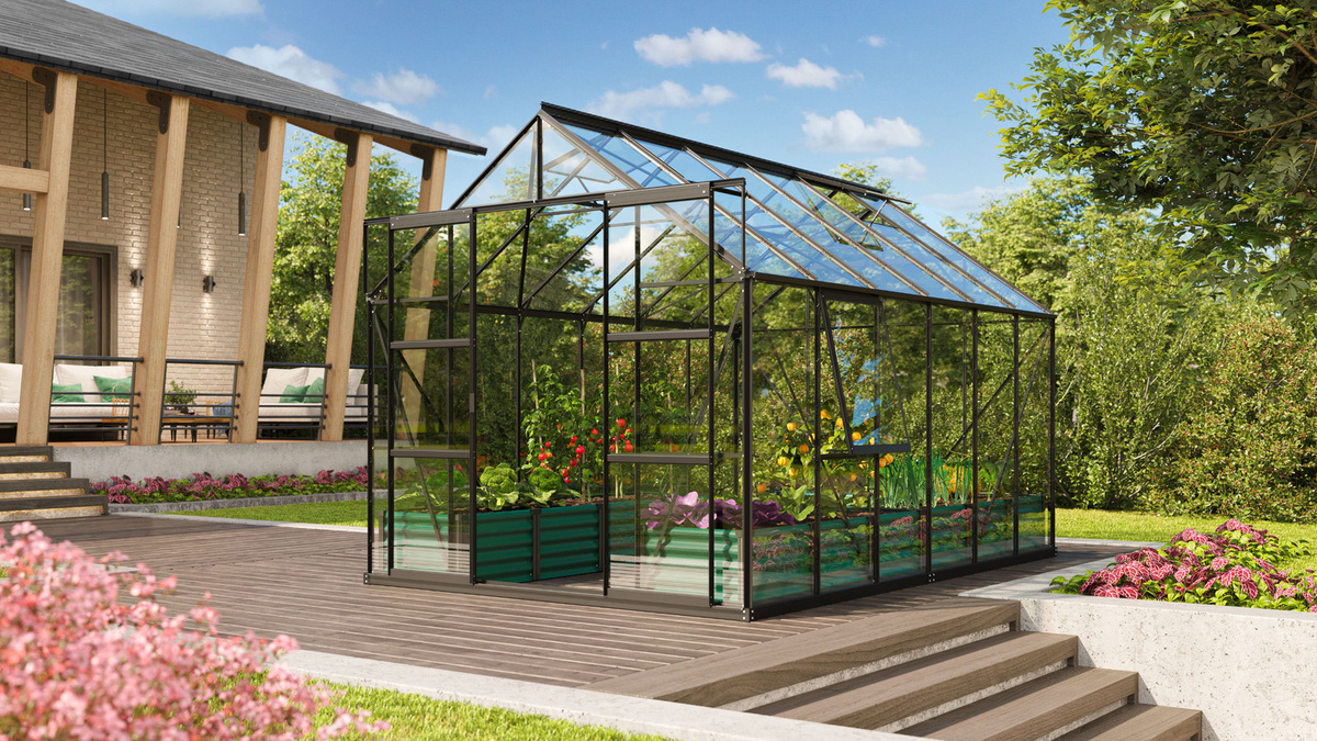 Vitavia Gewächshaus Jupiter 9900 Schwarz mit 9,9 m² und ESG-Sicherheitsglas - Bild 3
