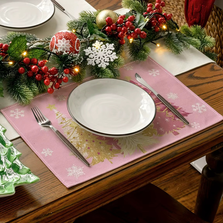 VIKAMA Weihnachtliche Tischmatte mit Stern- und Schneemotiv in Pink für deine Weihnachtsdekoration und Party-Bankette - Bild 4