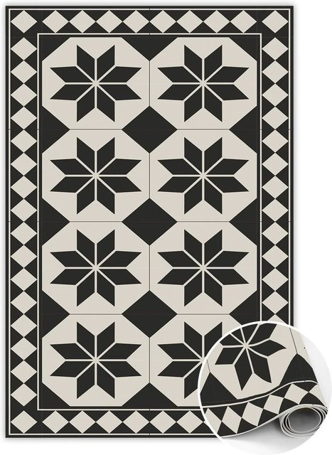 Tulup Teppich mit Sternen in Schwarz-Weiß, rechteckiger PVC-Bodenmatten-Design, B/T: 140 x 210 cm - Bild 1