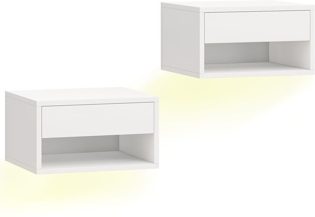 HOMCOM 2er-Set Wand-Nachttische mit RGB-LED und App-Steuerung, Weiß, B/T/H: 37 x 32 x 21 cm - Bild 1