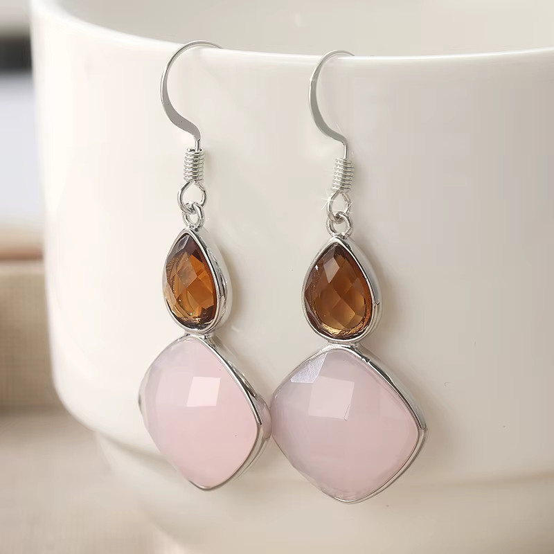 YoYo Hängeohrringe, Rosa Opal, Silber, Damen, Vintage - Bild 2