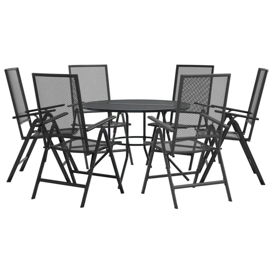 vidaXL Gartenstuhl-Set 7-teilig aus pulverbeschichtetem Stahl in Anthrazit mit Gitter-Design und rundem Tisch für Outdoor, Balkon oder Esszimmer - Bild 2