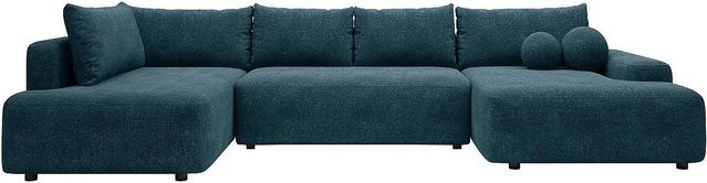Vente-unique Schlafsofa Daviso in Blau mit L-Form und Ausziehfunktion - Bild 1