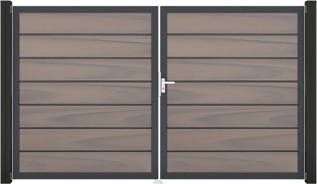 GroJa Grande Steckzaun Tor Premium DIN Rechts 2-flügelig in Sand Bi-Color aus Aluminium und BPC - Bild 1