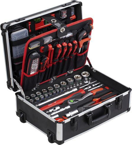 Connex Werkzeugkoffer aus Kunststoff, bestückt, 229-teilig, schwarz-rot, abschließbar und rollbar - Bild 1