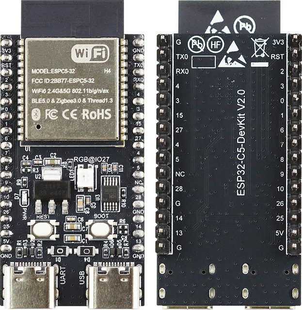 ESP32-C5-DevKitC-1 Entwicklungsboard mit Dual-Frequenz 2,4G 5GHz WLAN-Modul, WiFi 6, 4MB Flash und CH340, Schwarz - Bild 1