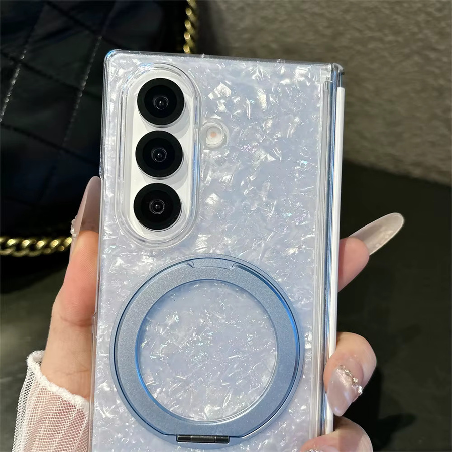 Magnetische rotierende Halterung Hülle mit Muster für Samsung Galaxy Z Fold 7 6 5, Ultradünne Stoßfänger-Abdeckung aus hartem PC, Blau Transparent - Bild 2