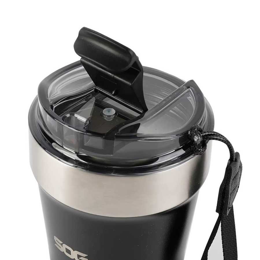 SOG Vakuum-Reisewasserflasche und Kaffeetasse aus Edelstahl mit Lanyard, schwarz, 240 ml - Bild 3