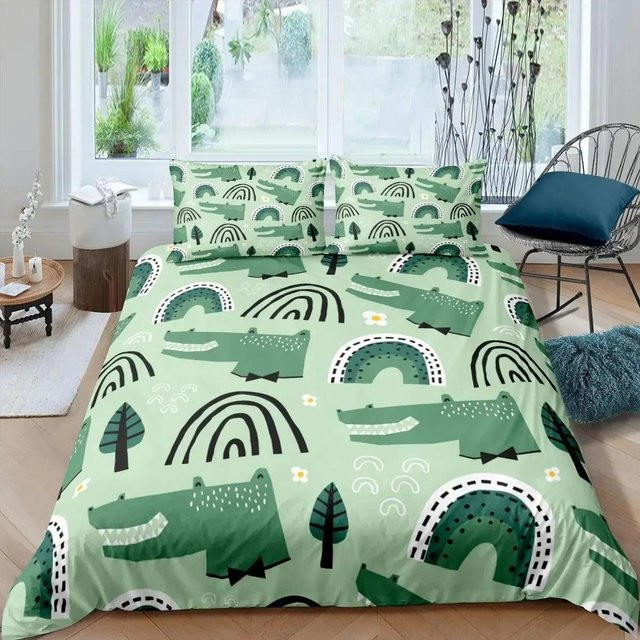 Lodestar Krokodil Bettwäsche-Set mit Wildtier-Motiv in Grün, bestehend aus Bettbezug und Kissenbezug aus Mikrofaser, Breite: 133 cm, Höhe: 70 cm - Bild 1