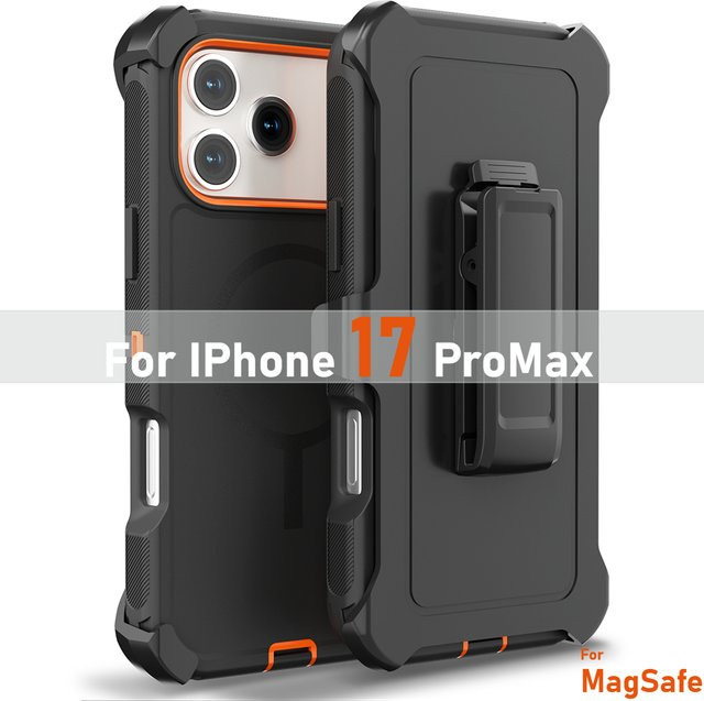 Armor OTT Defender Box Magnetische Hülle für iPhone 18 Pro Max 17 Air 16 15 14 13 12 mit MagSafe und Clip, Schwarz-Orange - Bild 1