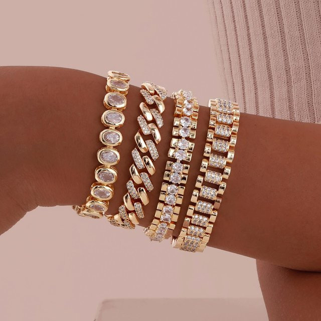 prjewel Büroklammer-Kettenarmband, 14 Karat vergoldet, Zirkonia, Damen - Bild 1