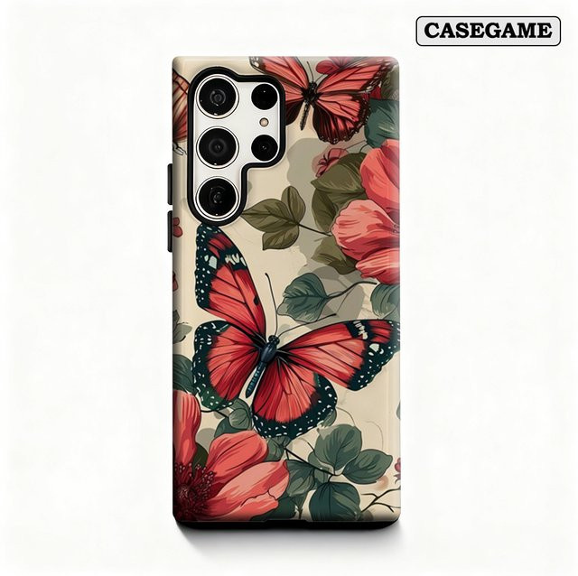 Scarlet Butterfly Bloom Handyhülle für Samsung Galaxy S25 Ultra, S24 und S23 Ultra Plus, stoßfeste doppellagige Rückseite, multicolour - Bild 1