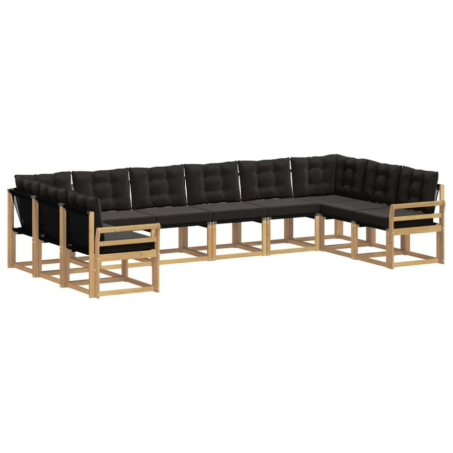 vidaXL Outdoor-Sofagarnitur in U-Form aus Akazienholz mit Textilene und Kissen, Weiß-Schwarz - Bild 2