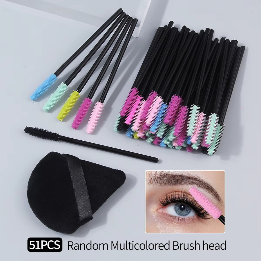 KOSSHOW Silikon-Wimpernbürsten-Set mit Puderquaste, 51-teilig, Mehrfarbig - Bild 2