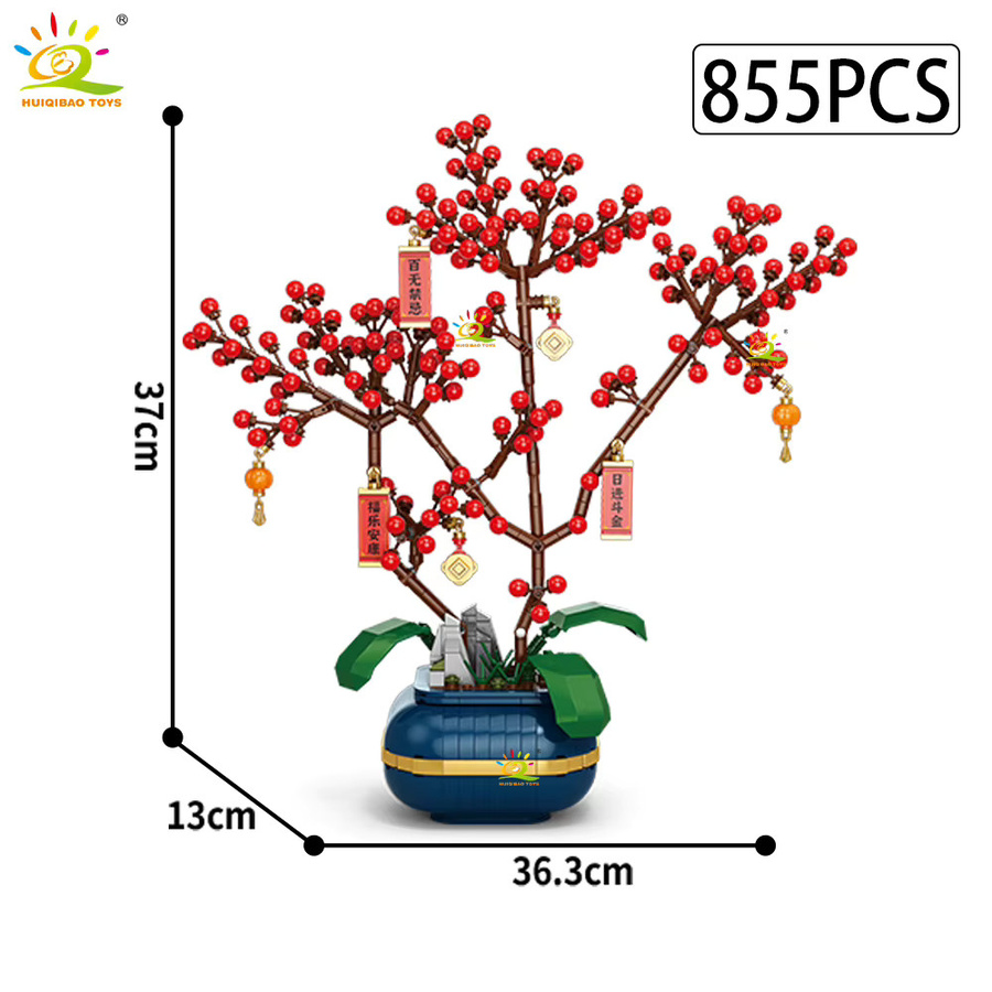 HUIQIBAO Plum Blossom Holly MOC Blume Modell Bausteine, Set - Bild 4