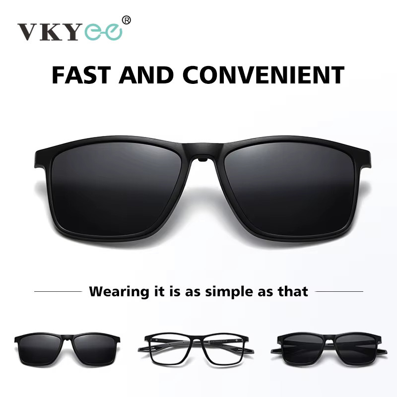 VKYEE Sportsonnenbrille mit Clip-on, Vollrand, Kunststoff, Unisex, schwarz - Bild 2