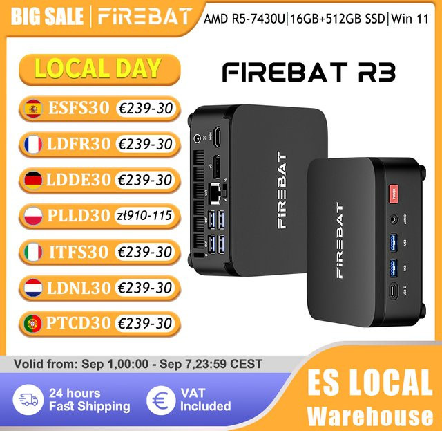 FIREBAT R3 Mini-PC mit AMD Ryzen 5 7430U, 16GB LPDDR4 RAM, 512GB SSD, Windows 11, Schwarz - Bild 1