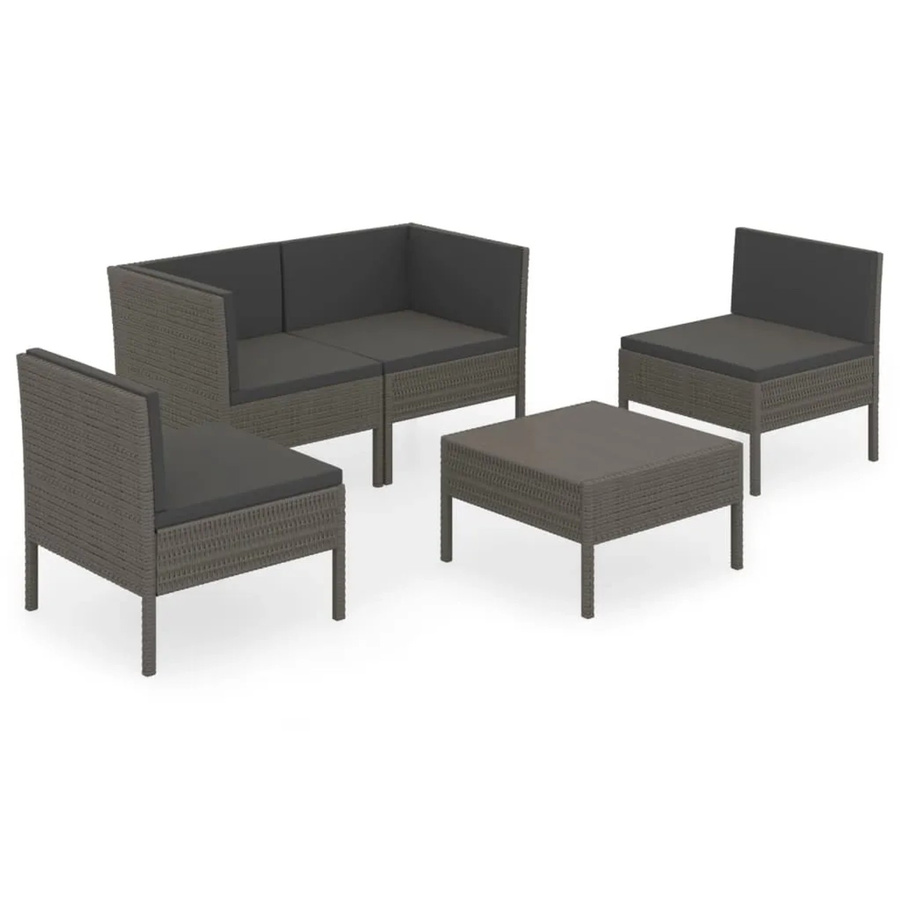 vidaXL 5-tlg Garten-Lounge-Set in L-Form aus Poly Rattan und Metall, Grau/Anthrazit, inklusive Auflagen und Couchtisch - Bild 2