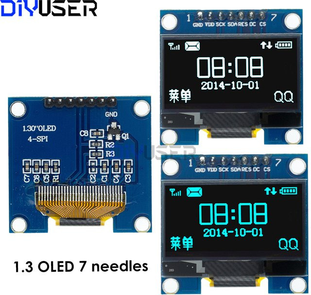 DIYUSER OLED-Modul SH1106 mit 1,3 Zoll, 128x64 Pixel, Dual Interface IIC und SPI, 7 Pin, Blau/Weiß, für Raspberry Pi und STM32 - Bild 1