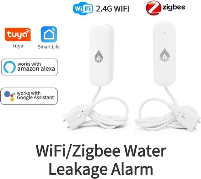 Tuya Smart Home Wasser Leckage Alarm Sensor als WiFi oder Zigbee Flut Detektor zur Fernüberwachung via App in Weiß - Bild 1