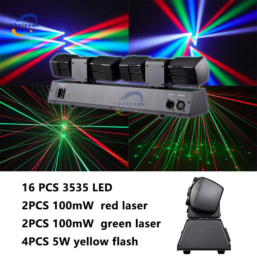 Ybeiyuan 80W LED Dual-Head Moving Head Effektlicht mit Rot, Grün und Gelb Laser sowie Flash und DMX512 Steuerung für DJ, Disco und Bühne - Bild 6