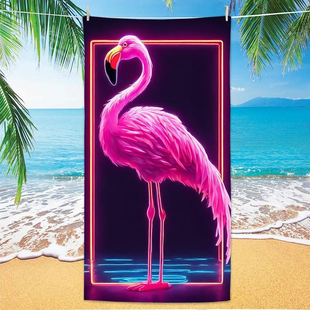 JMG Household Supplies Flamingo Strandtuch aus Mikrofaser in Pink, schnelltrocknend und sandfrei, B/B: 80 x 160 cm - Bild 1