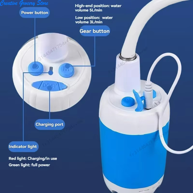 NUOYING Tragbare wiederaufladbare Outdoor-Dusche mit Handbrause in Weiß für Camping, Reisen und Autowäsche - Bild 5
