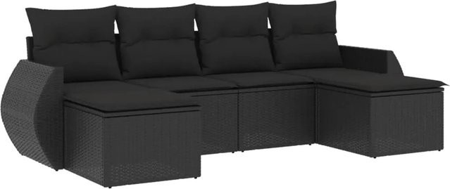 vidaXL 6-tlg Garten-Sofagarnitur in U-Form aus Polyrattan mit Kissen und Stauraum, Schwarz - Bild 1