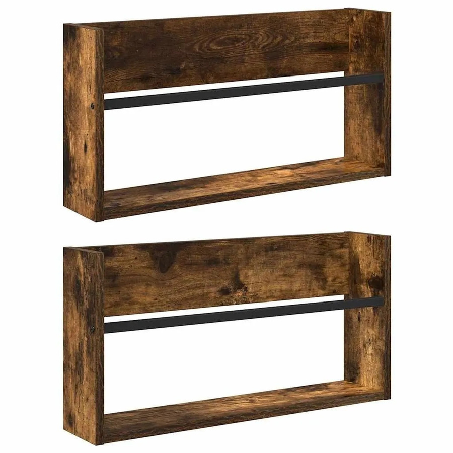 vidaXL Magazinregal Set aus 2 Stück in Geräuchert Eiche, Wandmontage, B/H/T: 60 x 30 x 12 cm - Bild 2