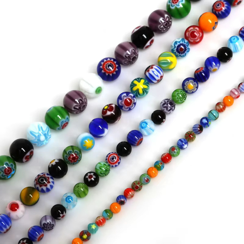Glasperlen Millefiori Blume, Mix Farben, 4/6/8/10mm, 39cm - Bild 2