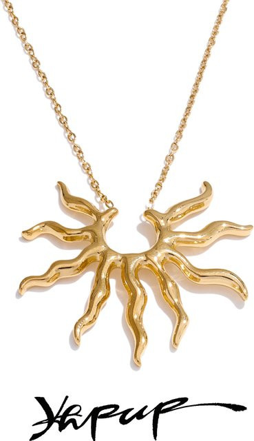 Yhpup Halskette mit Sonne Anhänger, Edelstahl, Gold, Unisex - Bild 1