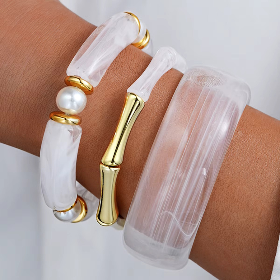 AY Armband-Set, Bambus, Perle, Gold, Damen - Bild 2