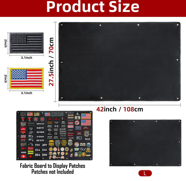 Tactical Patch Wall Display Patchboard in Schwarz mit 2 Flaggenflicken, B/H: 70 x 108 cm - Bild 1