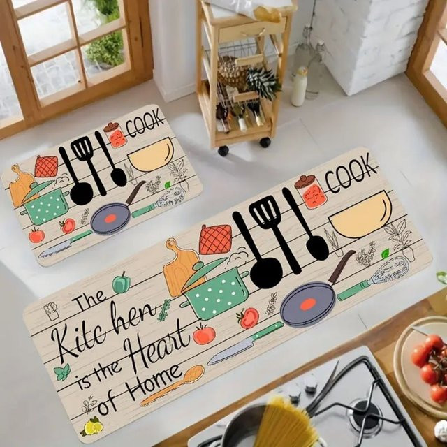 VIKAMA Küchenbodenmatten-Set mit Holzmaserung in Mehrfarbig, B/T: 60 x 40 cm - Bild 1