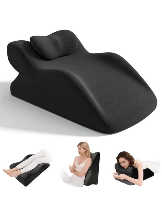 HGTUGO Ergonomisches Keilkissen aus Memory-Schaum als Bauchlagekissen und Beinstützkissen zur Schmerzlinderung in Grau und Schwarz - Bild 1