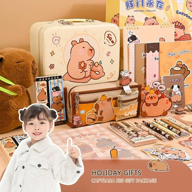 Capybara Briefpapier-Set und Federmäppchen als Geschenkbox für den Schulanfang in Mehrfarbig - Bild 1