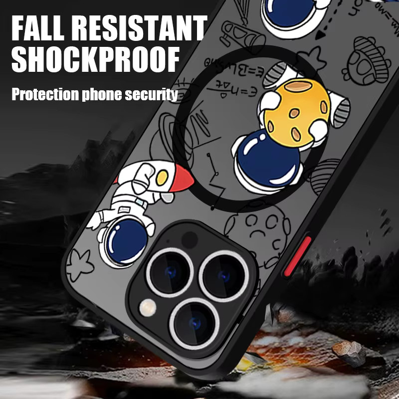 Stoßfeste Astronauten Handyhülle mit MagSafe für Apple iPhone 16 15 14 13 12 Pro Max Plus in Schwarz - Bild 1
