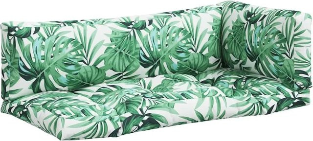 vidaXL Palettenkissen 3-teiliges Set mit Blattmuster in Grün aus wasserabweisendem und UV-beständigem Polyester - Bild 1