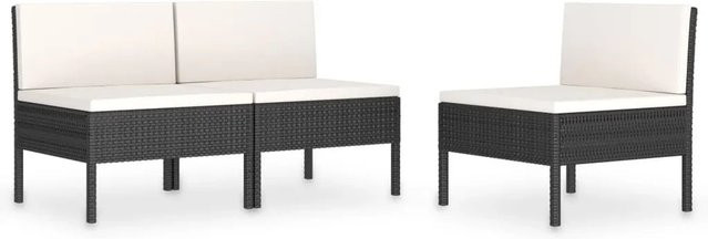 Furnicato Gartenstuhl Set aus PE-Rattan in Schwarz mit cremeweißen Kissen, B/T/H: 57 x 69 x 69 cm - Bild 1