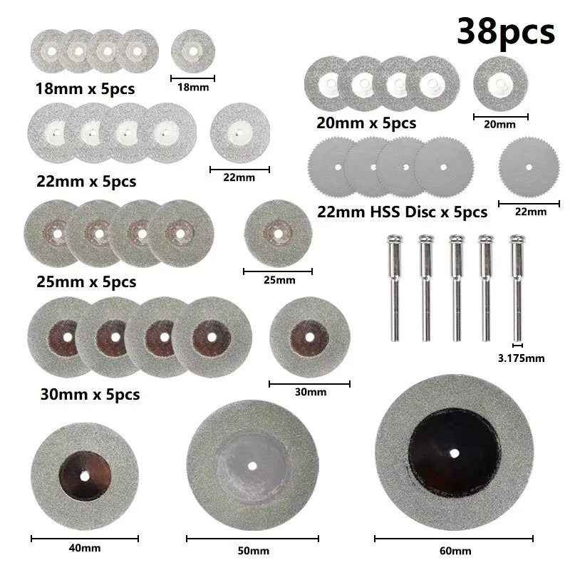 XCAN 38 Stück Diamant-Trennscheiben Set für Dremel-Drehwerkzeug-Zubehör mit Größen von 18 bis 60 mm - Bild 2