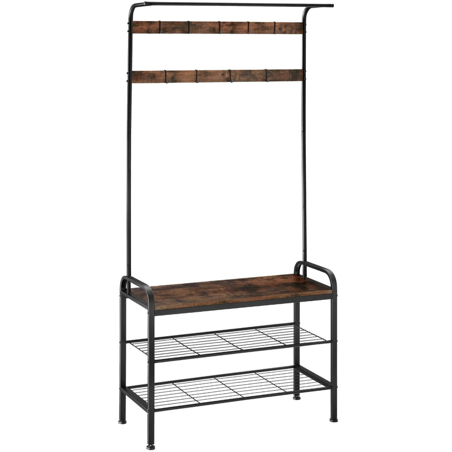 tectake Garderobenständer Alberta Industrial Style mit Sitzfläche, 2 Gitterablagen und 9 abnehmbaren Haken, B/T/H: 85,5 x 36 x 184 cm - Bild 2