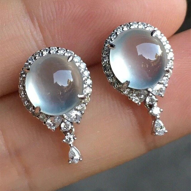 Huitan Ohrringe, Hellblauer Imitation Opal, Silber, Damen - Bild 1
