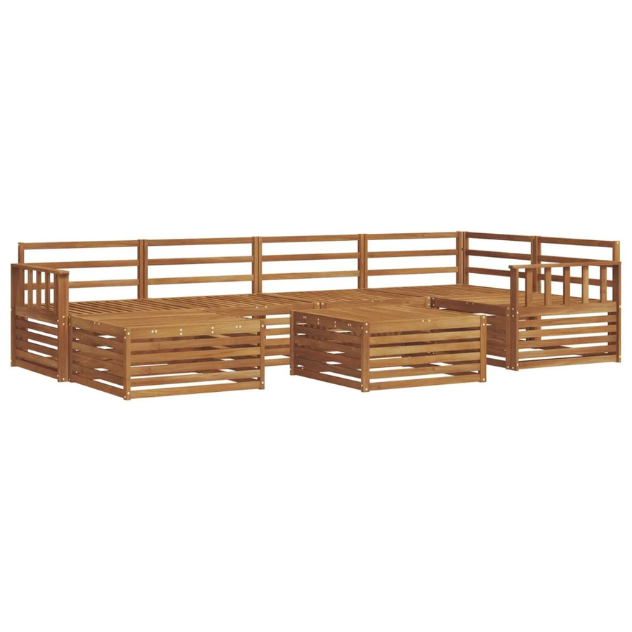 vidaXL Outdoor-Sofagarnitur aus Akazienholz in Braun, 7-teiliges L-Shape Set mit Tisch, Ecksofa, Mittelsitzen und Hocker - Bild 2