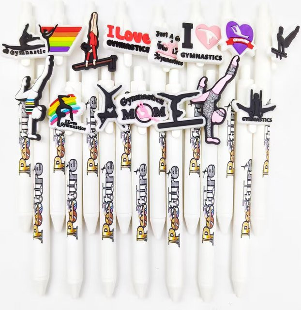 Set mit 7 oder 13 Gelschreibern in Weiß mit Sportmotiv für Gymnastik und Sport - Bild 1